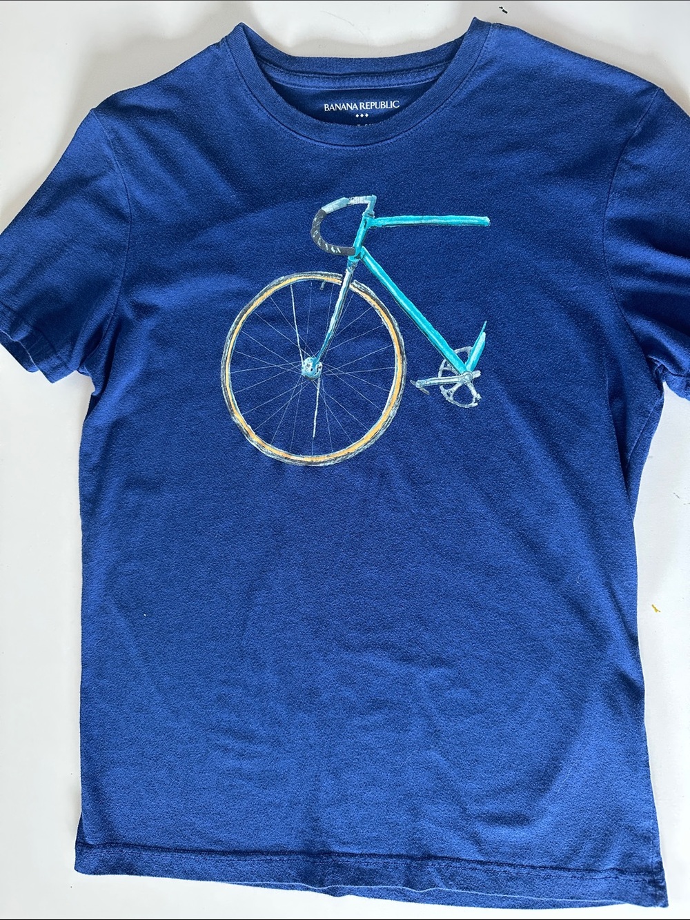 Banana Republic Navy Tee with Turquoise & Yellow Bicycle Graphic